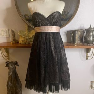 `BCBG MaxAzria prom Silk Nude Black lace beading Sweetheart Strapless Sz 8